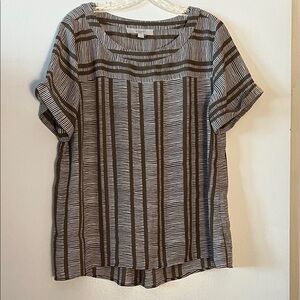 LOFT Brown and White Striped Blouse